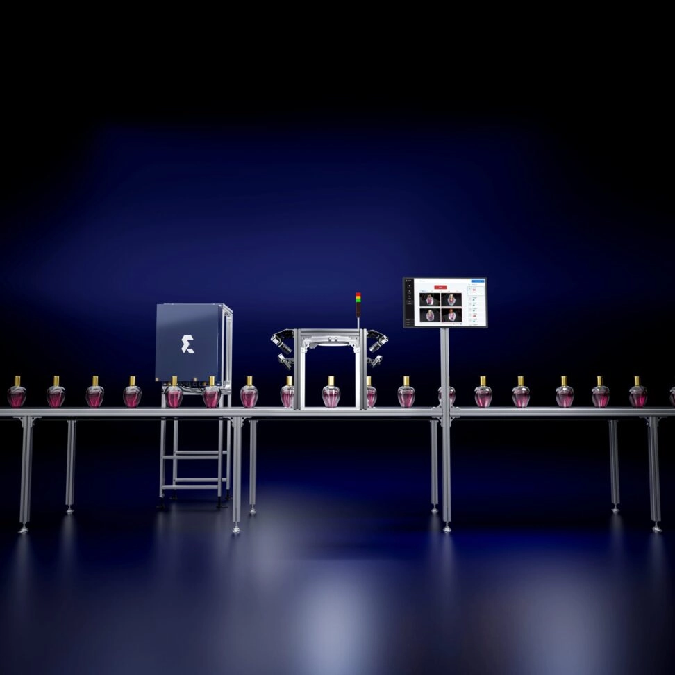 Spark/ automated optical inspection device inspecting perfume bottles